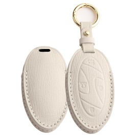 Ysbxitu Car Key Case with Round Key Fob Accessories Fits Hyundai Ioniq 5 6 KONA SX2 Grandeur GN7 2023 2024 Remote Control Key Box Scratch-Resistant Remote Key 7 Buttons White