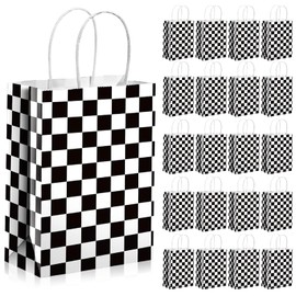QYCX 20 Pcs Racing Car Gift Bags Racing Car Party Decorations Racing Car Candy Bags Racing Car Party Favors Bags Racing Car Treat Bags Black White Checkered Goodie Bags Race Car Gift Bags for Racing Car Party Supplies