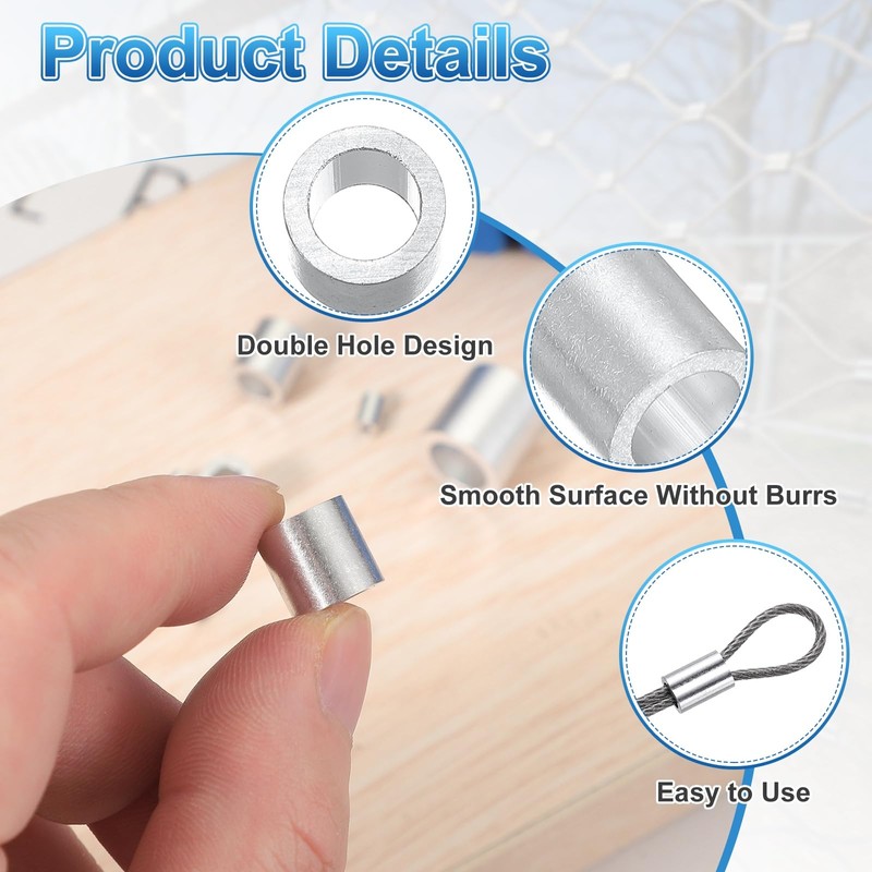 sourcing map 50Pcs Aluminum Crimping Loop Sleeve, 1.5mm 1/16" Round