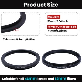 Metal Step Down Ring Filter Adapter - 52mm to 46mm - Metal Ring Step Down Rings Adapter Filter Compatible with All 46mm UV, CPL, ND, Lens Hood, Threaded Lens ect
