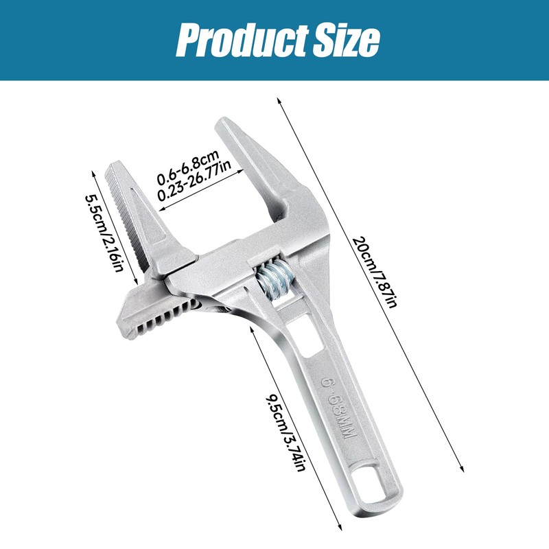 Wide Jaw Adjustable Spanner, Alloy Material 6-68mm Opening Adjustable Wrench,