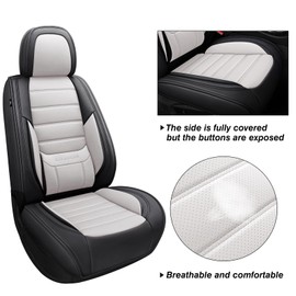 MINGBRON Car Seat Covers Full Set,Black White Car Seat Cover, Car Seat Protector Waterproof, Nappa Leather Car Seat Cushion, Fit for Most Cars
