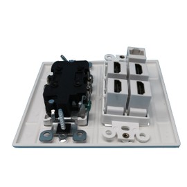 RiteAV 15A Power Outlet 4 Port HDMI 1 x Cat5e Ethernet Coax Cable TV Wall Plate (White)