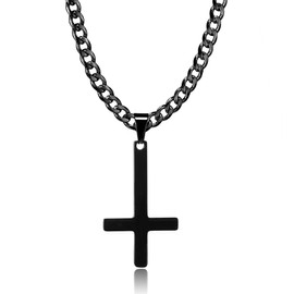 HSWYFCJY Cross Chain Men's Cross Chain Silver Gold Black Stainless Steel Inverted Pendant with Cross Necklace for Men Christian Cross Necklace 20 inches / 24 inches / 28 inches, Stainless Steel
