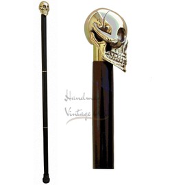 Samara Nautical Full Brass Head Skull Design Cane Black Wooden Stick Vintage Gift for Men Gift