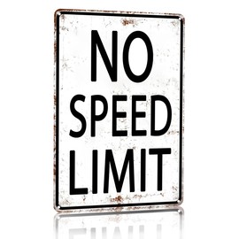 Retro Tin Sign No Speed Limit Sign for Man Cave Garage Bedroom Vintage Style Wall Art Decor 8 x 12 Inch (3096)