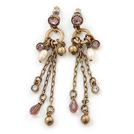 Antique Gold Bead Chain Earrings/Vintage Inspired/ 70mm L