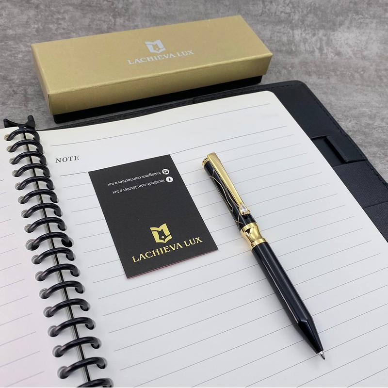 LACHIEVA LUX Black Elegant Crystal Executive Metal Ballpoint Pen with