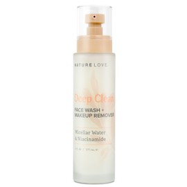 Nature Love Deep Clean Face Wash + Makeup Remover | Micellar Water & Niacinamide | Cleanse Without Stripping Essential Moisture | Paraben Free, Cruelty Free, Made in USA (6 Fl Oz)