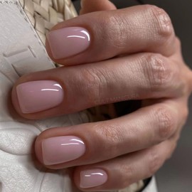 JUSTOTRY 24 Pcs Cerise Pink False Nails Short Square Pattern,Solid Press on Nails Short,Glossy Fake Nails,Pretty Squoval French Stick on Nails for Women and Teens Gifts