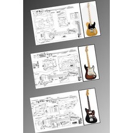 ALS Plans - 'California Dreaming' Plan Combo 3 x Guitar Plans - Telecaster, Stratocaster & Jazzmaster - Full Scale Prints