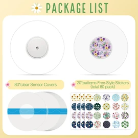Colarr 80 Pcs Sensor Covers Compatible with Libre 2 Stickers Waterproof Adhesive Patches Transparent Tape Compatible with Libre 2 and 80 Sensor Stickers Set Transparent Adhesive Patches(Flower)