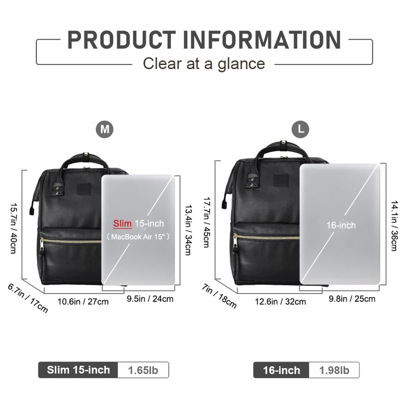 Kah&Kee Leather Backpack for Women and Men 15-inch Laptop Bag