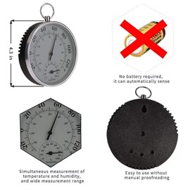 Indoor Outdoor Thermometer Wireless - Weather Dial Hygrometer Thermometer, No Battery Required Hanging Hygrometer for Wall, Table, Car, Greenhouse or Decorative, Round 4" in Diameter