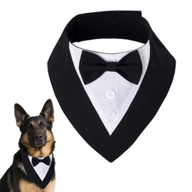 YKYUASD Dog Tuxedo Bandana Collar with Bow Tie Formal Wedding Adjustable Pet Tux Costume for Large X-Large Pets Birthday Clothing Outfit Gifts (Black, X-Large)