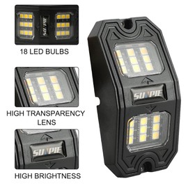 SUNPIE 8 Pods Pure White LED Rock Lights Wide Angle 6000K for Off Road Truck Car ATV UTV SUV Motorcycle Under Body Glow Light Lamp Fender Lighting, 32.8Ft Extension Wires Provided