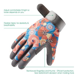 COOLJOB Medium Gardening Gloves for Women, Thorn Proof Ladies Work Gloves for Rose Pruning, Cactus Handling, Blackberry Bush Planting, Puncture Resistant Anti-Slip Flexible, 1 Pair M Floral Purple