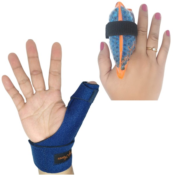 BodyMoves New Thumb Splint Brace Plus Finger Hot and Cold Gel Pack- tenosynovitis, Tendonitis, Trigger Thumb spica,Carpal Tunnel, CMC Adjustable wrist and Reversible Left Right Hand (Aqua Blue)