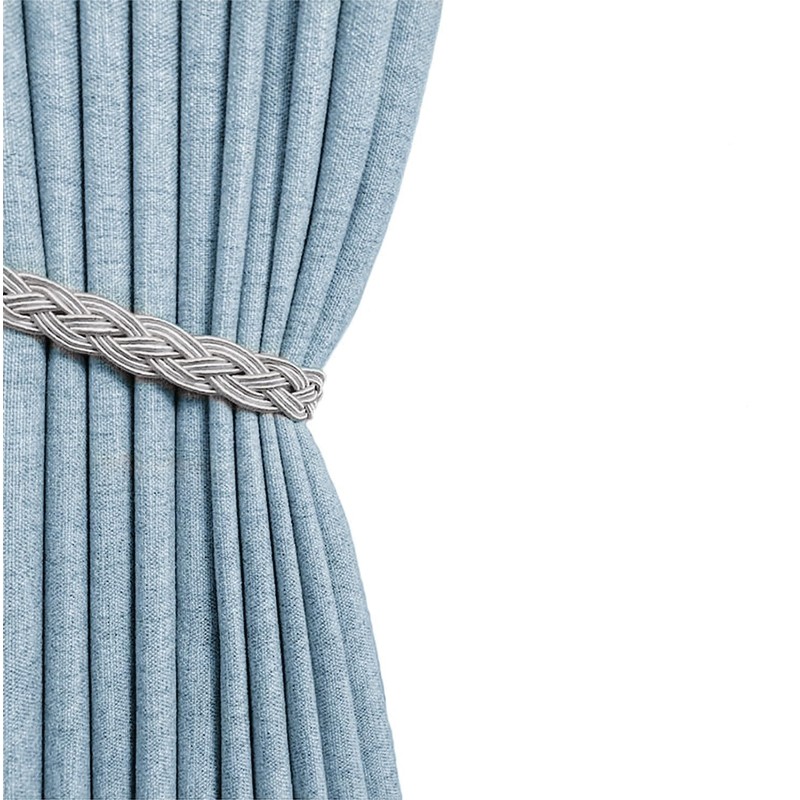 JZK 2 Pairs Silver grey tiebacks for curtains, braided curtain