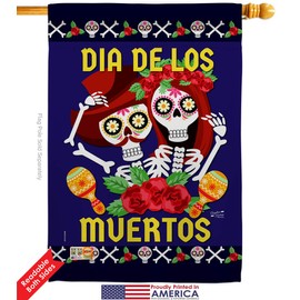 Angeleno Heritage Day of Dead Dia De Los Muertos Pair Garden House Flags Kit Fall Fiesta Mexican Party Autumntime Small Decorative Gift Yard Banner Double-Sided Made in USA 28 X 40
