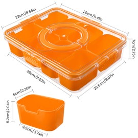 Divided Serving Tray with Lid and Handle - Snackle Box Charcuterie Container for Portable Snack Platters Organizer for Candy, Fruits, Nuts, Snacks - Perfect for Party, Entertaining, Orange