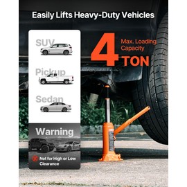 VEVOR Hydraulic Bottle Jack, 4 Ton (8818.4 lbs) Capacity, 7.3-13.8 Inch Lifting Range, Heavy Duty Welded Bottle Jack for Car, SUV, Pickup, Auto Repair, House Lift and Agricultural Equipment, Orange