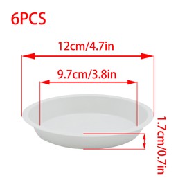 JAKOUE 6pcs White Plastic Plant Saucers (4 inch) - Heavy Duty Indoor Plant Trays for Pots with Water Drainage, Drip Catcher & Decor (Set of 6 Round Saucers)