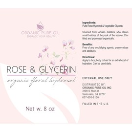 Rosewater Glycerin Mist Toner Bulk Spray Facial Body Floral Cleanser 100% Pure Rose Hydrosol and Vegetable Glycerine Moisturizing Cleansing Toning Mix for Face Skin Hair Body (8 Ounces)