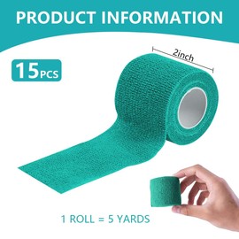 KISEER KISEER 15 Pack 2 Inch x 5 Yards Green Self Adhesive Bandage Breathable Cohesive Bandage Wrap Rolls Elastic Self-Adherent Tape for Stretch Athletic, Sports, Wrist, Ankle