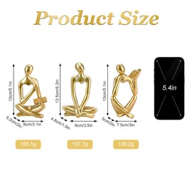 ZZBIQS 3 Stück Denker Statuen Harz Kunst Skulpturen, goldene Moderne Lesen Frauen Abstrakte Heimdekoration Ornamente, Deko Figuren für Bücherregale, Wohnzimmer, Büro, Tischdekorationen