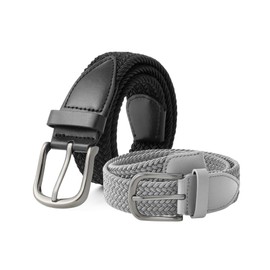 AWAYTR Boys Elastic Braided Belt - Pin Buckle Stretch Golf Baseball Belt for Boys and Girls Aged 4-12 Years (Black+Gray)