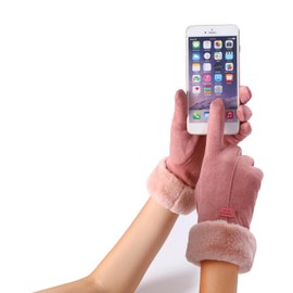 Women's Thermal Gloves, Sports, Biking, Running, Climbing, Bicycle, Waterproof, Leather Gloves, Touch Panel Compatible, Wrist Fur Included, Fluffy, Cashmere, Warm, Fleece Lined, Work or School, Cold