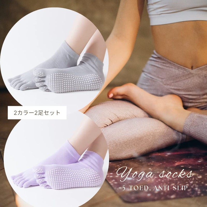 Copeflap Women's Yoga Socks, 5 Toes, Pilates, Anti-Slip, 2 Pair