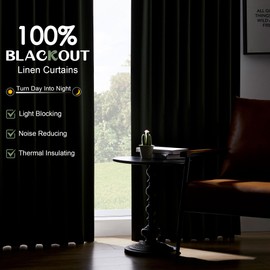 UHITECH Short Linen Curtains 45 Inches Long Living Room 2 Panels Thermal Windows Darkening Drapes Noise Cancelling Blackout Curtain for Bedroom Olive Green Small Window