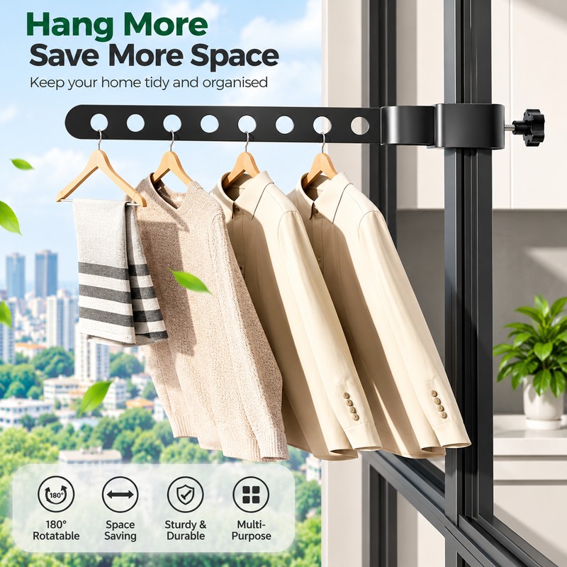 Rotatable Wall Mounted Clothes Hanger for Space-Saving Storage – Stainless
