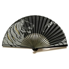 Hana-Kanzashi 6024 Men's Folding Fan, Tiger, White Tiger, Tiger Pattern, White, Black, Large, 8.7 inches (22 cm), Luxury for Gentlemen, Black