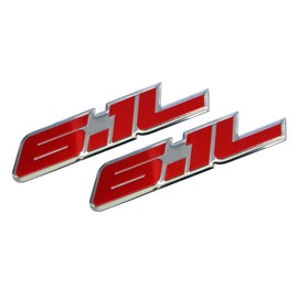 ERPART 6.1L Liter RED on Polished Silver Hemi Engine Real Aluminum Emblem Badge Compatible with Dodge Charger Challenger Magnum Jeep Grand Cherokee Chrysler Hemi 300C SRT-8 SRT8 SRT RT (Pack of 2)