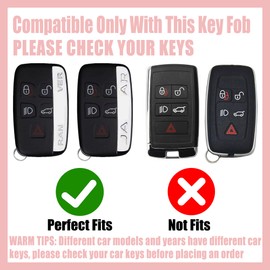 Rayslesan Sparkly Key Fob Cover with Cherry Keychain, Bling TPU Smart Key Case for Women, Compatible with Land Rover LR2 LR4 Range Rover Discovery Jaguar XJ XF XK (5-Button, Gold White)
