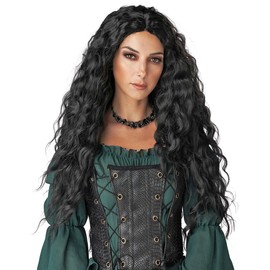 PORSMEER Women's Wig Black Long Curly Wigs for Women, Natural Middle Parting Long Curls Black Hair, Anime Cosplay Halloween Wigs 28 Inches