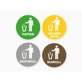 Sticker Set Recycling Sticker Sign Waste Separation Residual Waste Organic Waste Paper Yellow Bin Weatherproof