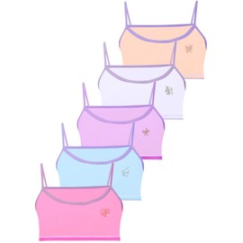 LOREZA ® 5 Girls' Bustier Cotton X-Back with Rhinestone Spaghetti Straps Bra Sports Bra, Spaghetti Straps - 5 Mix