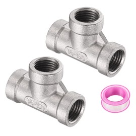 uxcell 2 Pcs 304 Stainless Steel Tee Pipe Fittings G1/4" Female Tee Adapter 3 Way t Shaped Cast Pipe Fitting Connector with Seal Tape for Plumbing Drainage Pipes Heating Systems