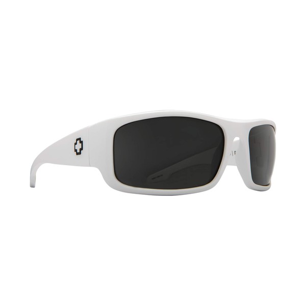 SPY Optic Piper, Rectangular Wrap Sunglasses, Color and Contrast Enhancing Lenses, Matte White - Grey Polarize Lenses
