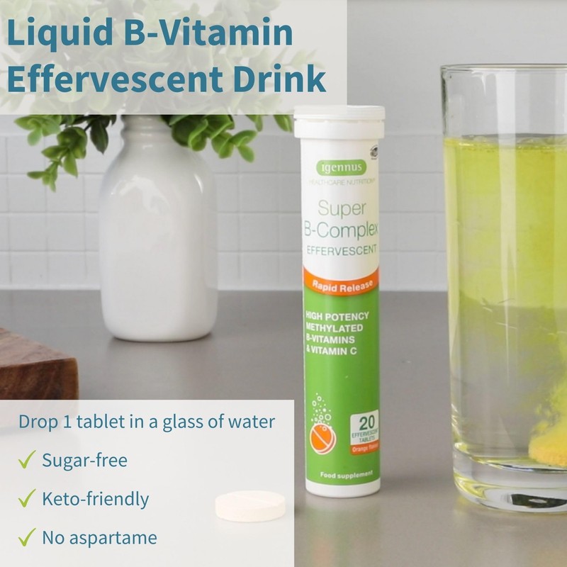 Igennus Super B-Complex Liquid B-Vitamin Effervescent Drink, Methylated, Fast Action