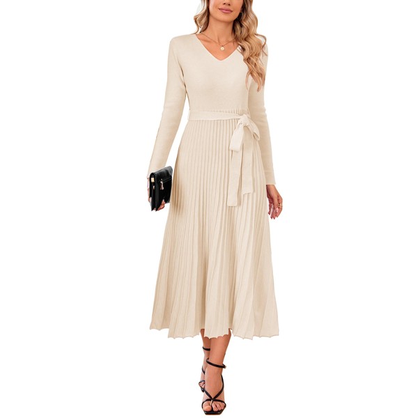 Arach&Cloz Fall Womens Sweater Dress 2024 Long Sleeve V Neck