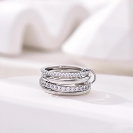 Canboer Silver Interlocked Stackable Rings for Women CZ Interlocking Stack Statement Rings Set Trendy Chunky Connected Bands Stacking Ring Non Tarnish Size 9