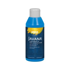 KREUL 91456 Javana Fabric Paint for Light and Dark Fabrics, 250 ml Bottle Blue, Brilliant Water-based Paint, Pasty Character, for Stamping and Stenciling, Washable After Fixation