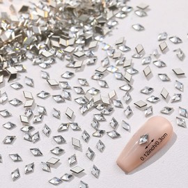 300PCS Nail Gems and Charms, Mini Rhombic Gems Flat Back, Shiny Zircon Rhinestones DIY Decorations 3D Nail Art Crystals for Crafting