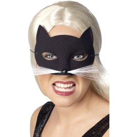 Smiffys Cat Eyemask, Black with Nose and Whiskers, Eyemasks Fancy Dress, Adult Dress Up Eye masks