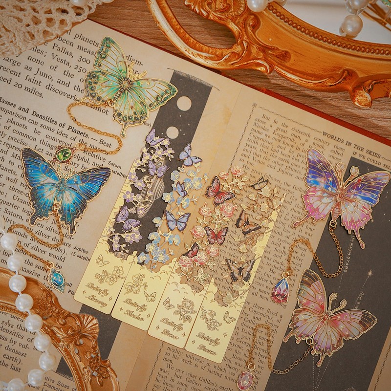 8 PCS Metal Bookmarks for Reading Women, Butterfly Flower Theme